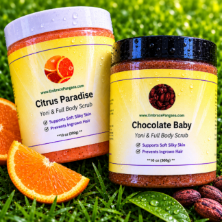 Full Body Scrub for Even Skin Tone, Dead Skin Buildup Removal, & Ingrown Hairs Reduction **TWO  BOTTLES: 1 Citrus Paradise & 1 Chocolate Baby**
